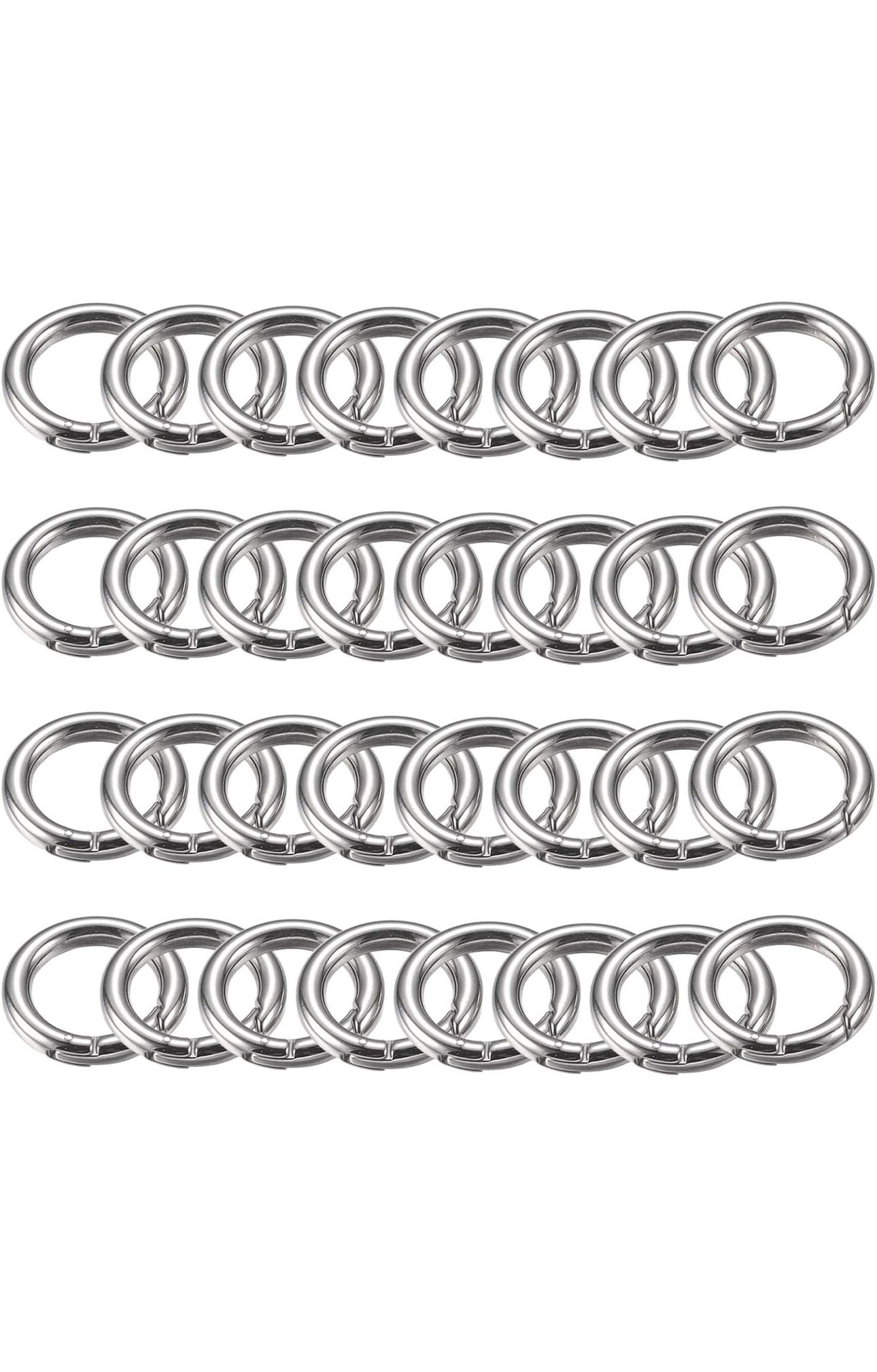 32 pcs Spring O Rings, Zinc Alloy Round Metal Split Rings Small Clamp