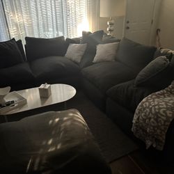 Dark Grey Cloud Sectional w/ Ottoman 