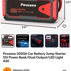 Povassee 3000 A Car Battery Jump Start 