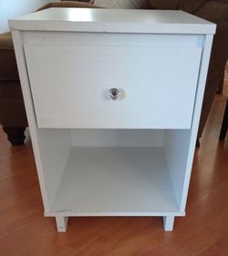 White Nightstand with Drawer and Open Shelf
