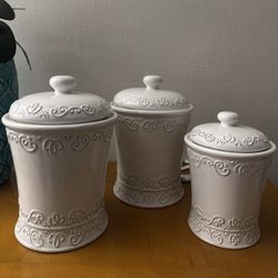 American Atelier Bianca Scroll White Canisters (Set of 3)