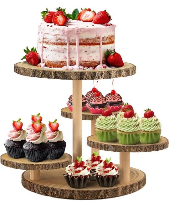 Rustic 4-Tier Wooden Cupcake Stand for 50 Cupcakes - Elegant Dessert Display for Parties, Weddings, Birthdays & More