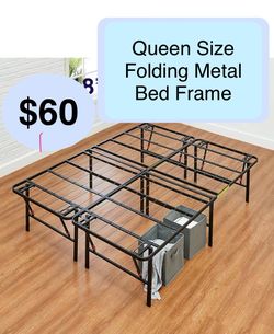 12” or 14” Foldable Queen Size Metal Bed Frame , Mattress not Included   Queen Size Heavy Duty Foldable Bed Frame Folding Bed Frame with Steel Metal S