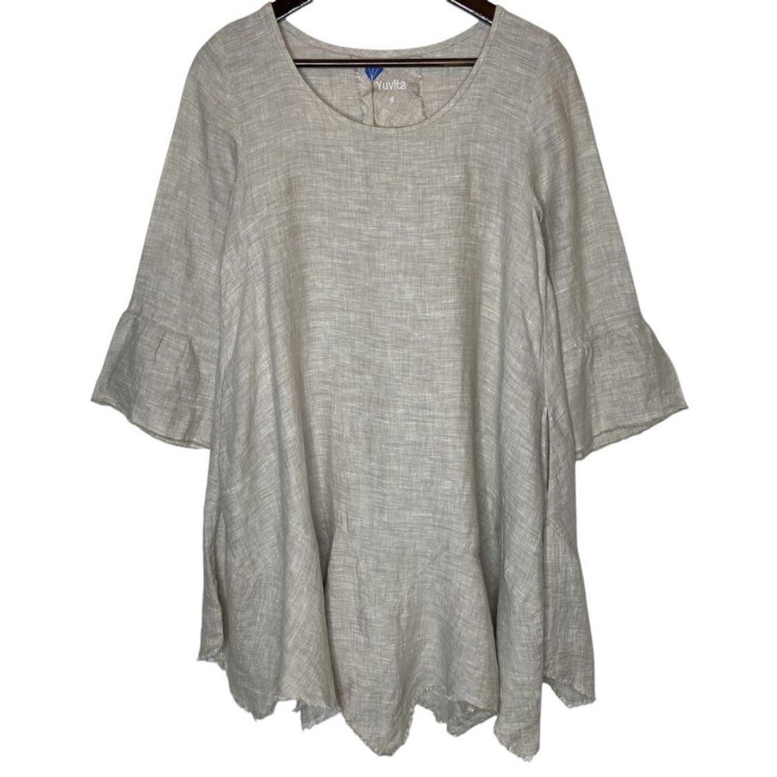Yuvita Women’s Linen Tunic Mini Dress Beige size Small