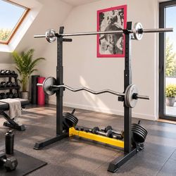 New Arlopu Multi-Function Squat Rack, Home Weight Lifting Bench Press Station Adjustable Dumbbell Rack with Storage, Heavy-duty Steel Frame, Home Gym