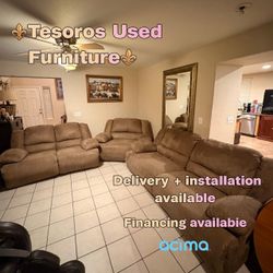 Tan color recliner sofa set