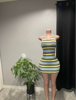 Fashion Nova Striped Halter Neck Mini Dress