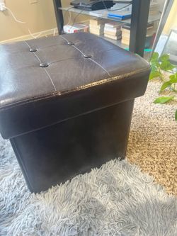 Set of 2 Folding Storage Ottomans – Brown Faux Leather