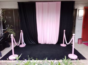 Pink stanchions with two pink or white ropes