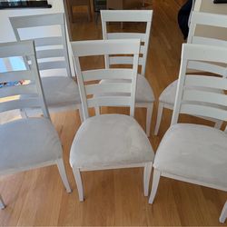 Set of 6 White Solid Wood Dining Chairs with Upholstered Seats