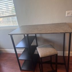 Pub Style Table Faux Concrete Top, Gray And Black 