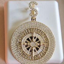 Gold Vermeil Roulette Wheel With Moissanite Stones - Real Gold Vermeil/Silver/Moissanite 