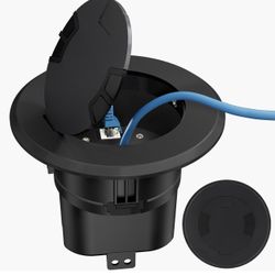 New-Recessed Power and Data Round Floor Box, Flush Mounted Electric Floor Box with Low-Voltage Keystone, Floor Cable Concealer w/20 Amp 125V Receptacl