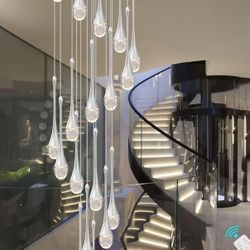 Dimmable 138” Silver Raindrop Crystal Chandelier 20-Lights for Staircase with Remote (Brand new)