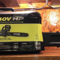 RYOBI 40v Brushless 18in Battery Chainsaw With 5 AH Battery And Battery Charger