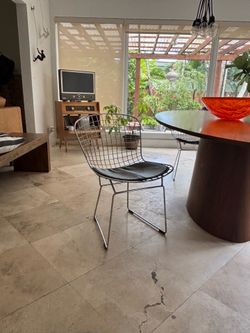 Set of 8 Modern Wire Dining Chairs with Black Cushions