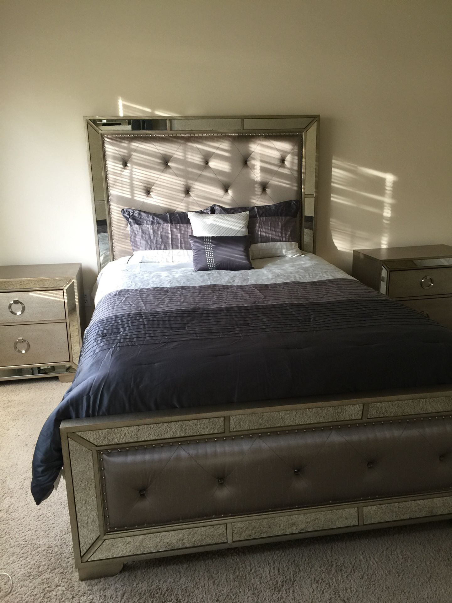 Bed , 2 Nightstands , Floor Mirror 