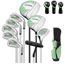 XDriveMax 10 Pieces Complete Mens Womens Golf Clubs Set Right Hand for Men Women Includes Stand Bag with Rain Hood, #Driver 3#Wood #5 Hybrid,with 3 He