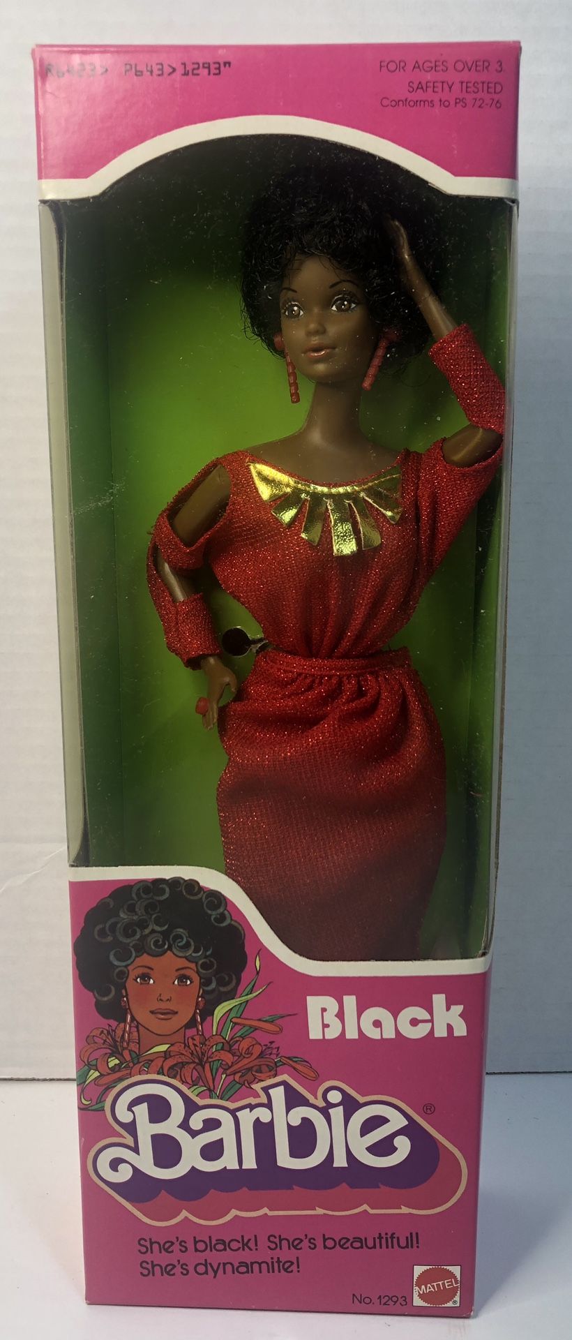 VINTAGE 1979 FIRST Black Barbie Doll Disco Afro Red Dress Mattel 1293 NEW In Box