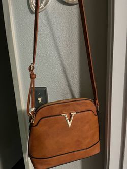 Brown Crossbody Bag with Gold V