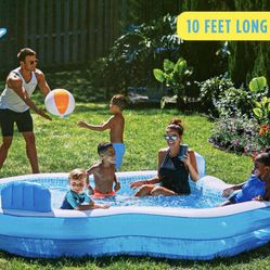 New In Box Specifications  Inflatable 2-tier family pool with mosaic interior print 2 air-cushioned backrests and comfortable seats for extra comfort 