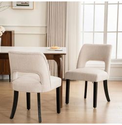VKNOW Set of 2 Wooden Dining Chairs, Modern Fabric-Upholstered Kitchen Chairs, Farmhouse-Style Dining Chair for Kitchen and Dining Room, Beige and Bla