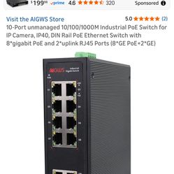 AIGWS 10 Port Unmanaged 10/100/100M Industrial Poe Switch