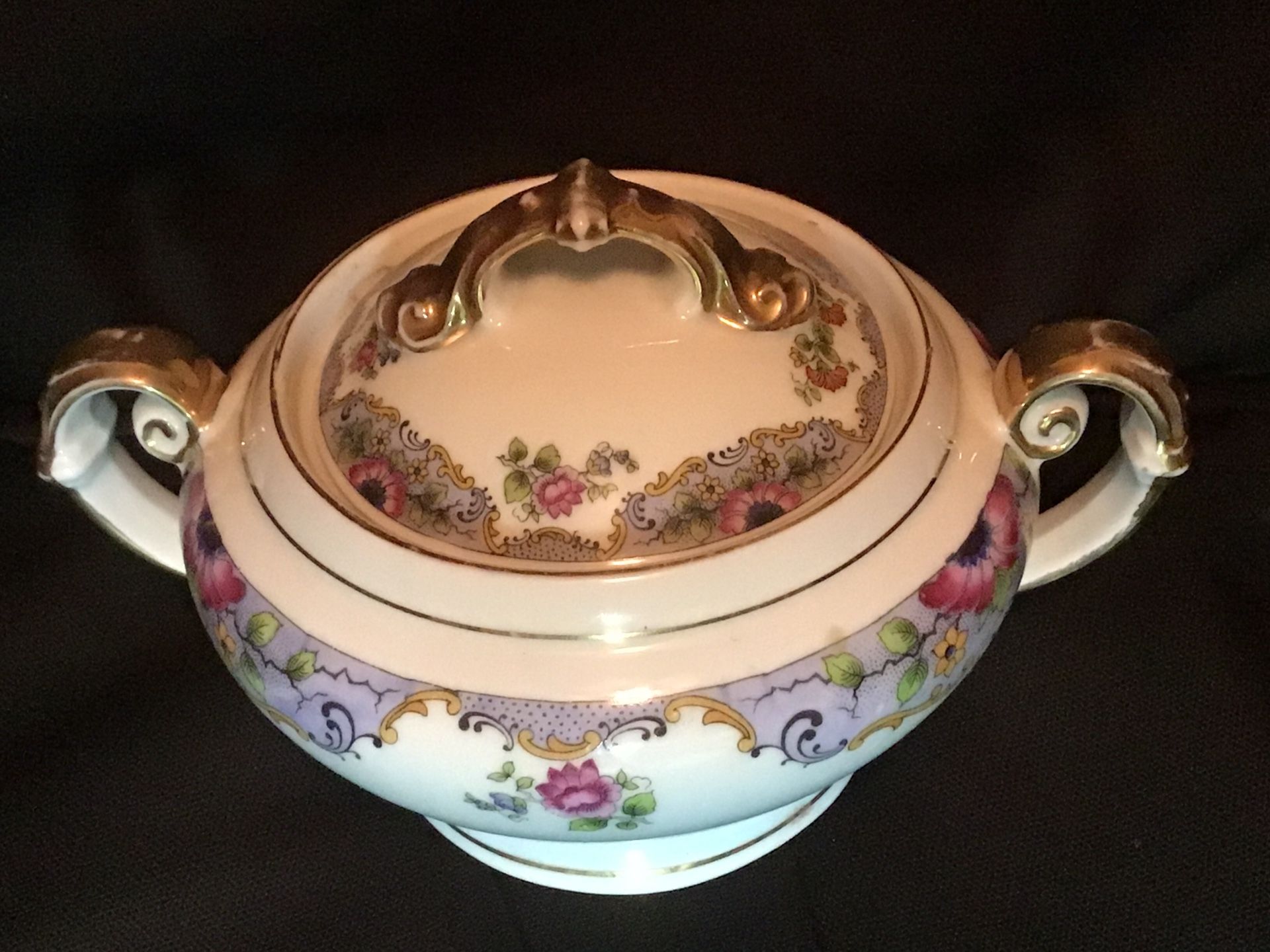 Antique Victoria China Porcelain Bohemia Czechoslovakia Covered Sugar Bowl #310