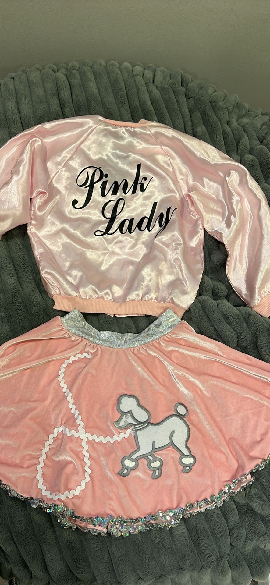 Girls 50s Pink Poodle Skirt with Pink Lady Jacket Halloween Costume