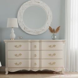 Coastal Elegance Set Dresser and 2 Nightstands Refinished in Warm Neutral Cream & Gold