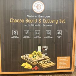 Babusi Natural Bamboo Cheese Board And Cutlery Set Charcuterie Board