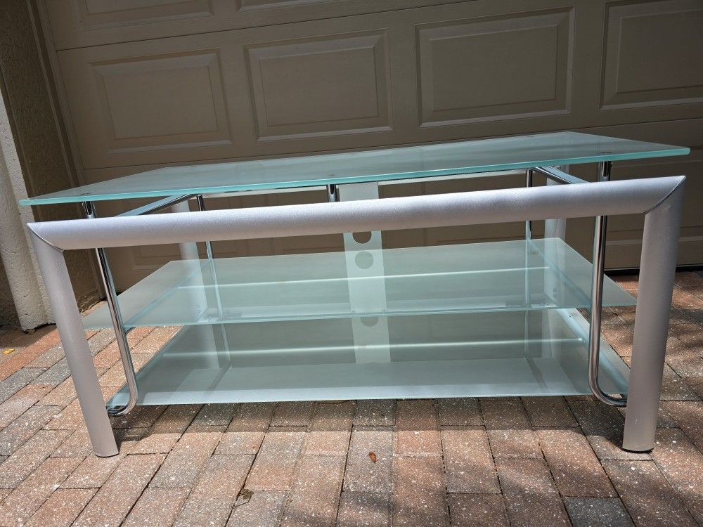 Frosted Glass & Brushed Silver TV Stand