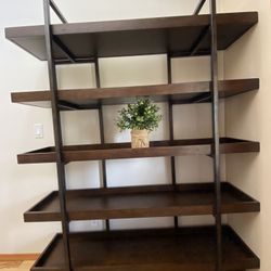 Dark Brown Wood, And Metal  Bookshelf 