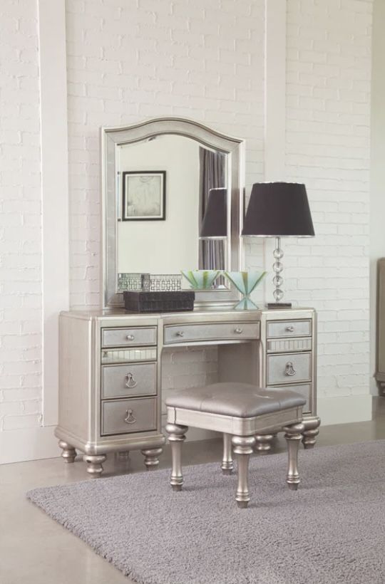 Elegant Silver Vanity Set with Mirror & Stool