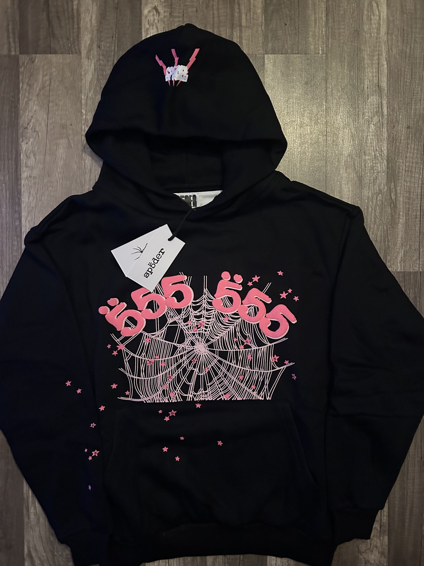 Sp5der 555 Angel web hoodie black/pink medium