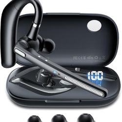 Bluetooth Headset V5.3, Wireless Earpiece with 500mAh Charging Case Hand-Free Headphones Noise Canceling Mic for Office/Driving/Business