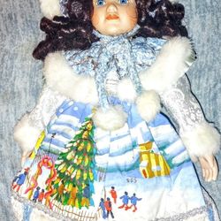 Vintage Porcelain Doll With Hand Painted Dress 18” Tall Anco Shoulder Doll 2001