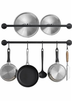 Wall-Mounted Kitchen Pot Rack with Hooks