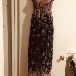 New Chiffon Black Floral Maxi Dress