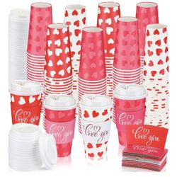 New - 100 Pack 16 oz Wedding Red Disposable Coffee Cups