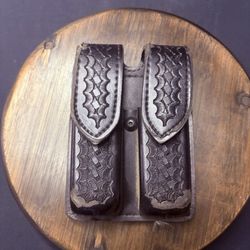 Safariland 77 Double GLOCK 20/21 Magazine Pouch Leather Basketweave Hidden Snap