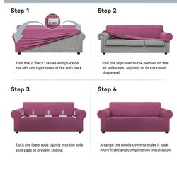 New Stretch Sofa Covers - Spandex Non Slip Couch Sofa Slipcover, Soft with Elastic Bottom for Kids, ( 79'' - 94'', Large,  Rose Red  New 