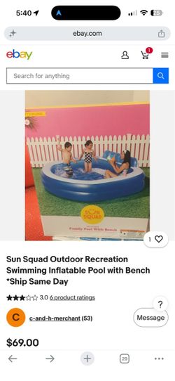 Sun Squad Inflatable Family Pool with Bench