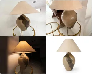 Ceramic Table Lamp - Organic Modern Pottery Lamp - Large Beige Cone Shade - Works