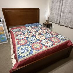 Bedroom Set - Queen Bed frame, Dresser, Mirror, Mattress 