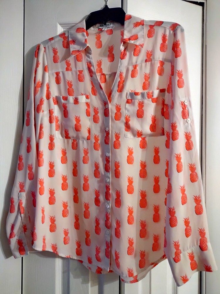 Express Portofino women's medium pineapple long sleeve shirt 