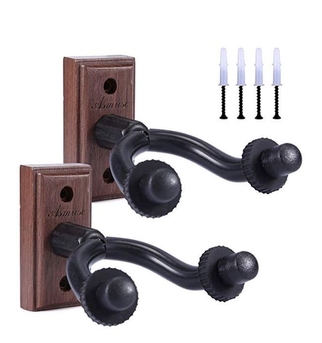 2 Packs Guitar Wall Mount Real Hardwood Black Walnut Hanger Holder for Acoustic Electric Guitar Bass