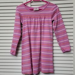 Hanna Anderson Vintage 100% Cotton Pink And Orange Long Sleeved Striped Dress Sizes 5-6 