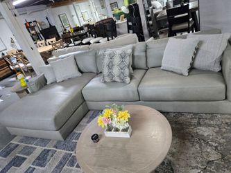 Gray Leather Sectional Sofa with Chaise