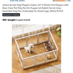 Jalove Acrylic Dog Playpen Indoor, 24" H Plastic Pet Playpen with Door, Clear Pet Play Pen for Puppy Cat Rabbit Ferret